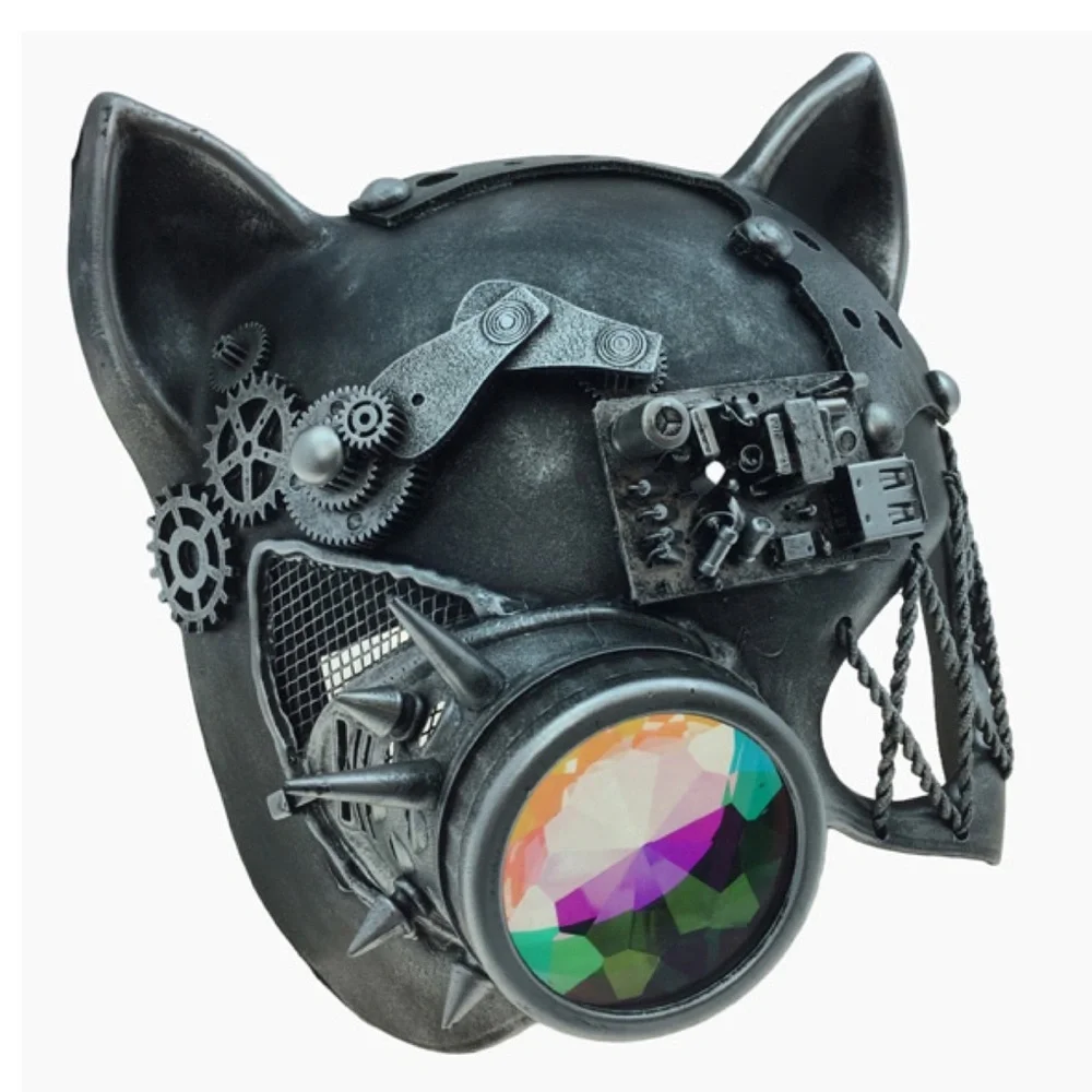 Steampunk Metallic Cat Mask with Goggles - NWT!